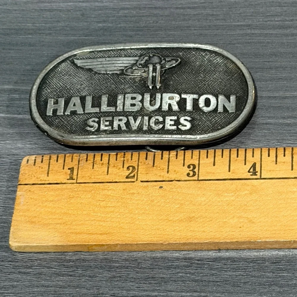 Vintage 1977 Halliburton Services Belt Buckle Jimm Watson Canada Winged Logo